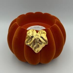 Bath & Body Works Orange Flocked Fall Pumpkin 3 Wick Candle Holder
